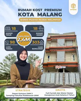 Rumah Kost Premium Kota Malang hanya 500 meter depan Kampus UMM