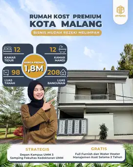 Rumah Kost Premium Kota Malang hanya 500 meter depan Kampus UMM