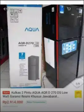 Kulkas Aqua 2 pintu hitam normal freezer Lemari Es Pendingin Cibinong
