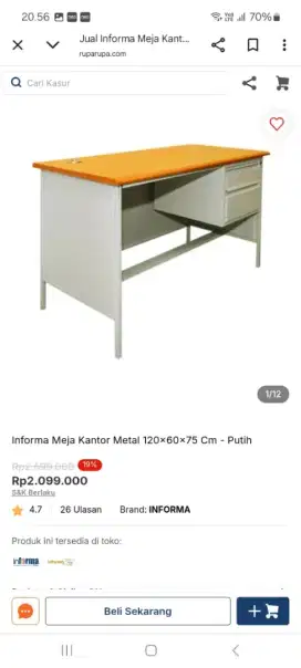Informa meja kantor metal 120x60x75 cm putih