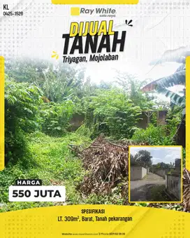 Dijual Tanah Murah di Triyagan, Mojolaban