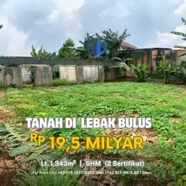 Dijual, Tanah di Lebak Bulus , Jaksel, Lt 1,343m², 2 SHM