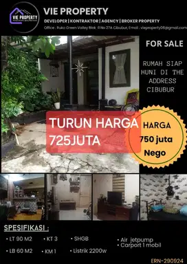 RUMAH DIJUAL MURAH CIBUBUR THE ADDRESS SIAP HUNI