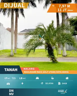 Tanah Kavling Di Boulevard Raya Golf Utama Kota Araya Malang(OLX674)