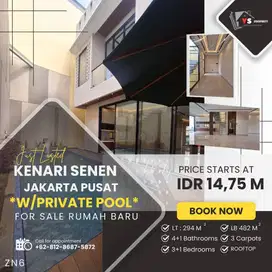 KENARI SENEN JAKPUS RUMAH MEWAH 2 LT PLUS ROOFTOP & PRIVATE POOL ZN06
