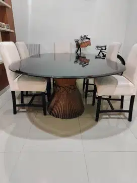 Set Meja Makan Besar Kaca 6 Kursi