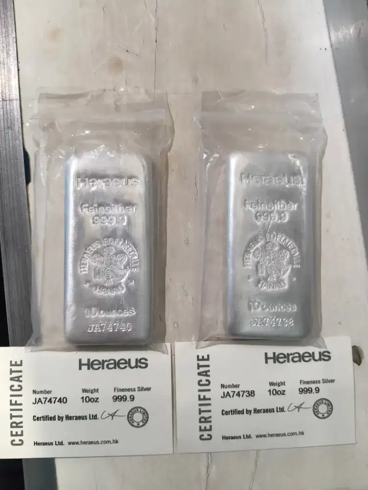 Perak Murni Heraeus Silver Bar 10oz bukan Perak Antam
