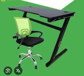 Meja dan Kursi Gaming dengan Lampu RGB