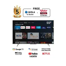 LED TV Polytron 55UG5959 Android UHD 4K Google TV Garansi 5 Tahun
