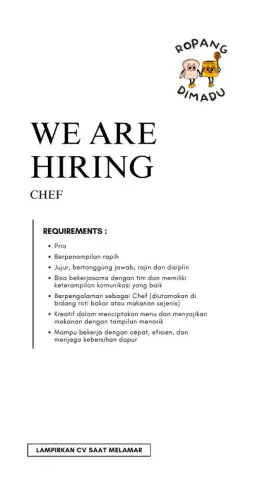 Dibutuhkan Chef, Waiter (PRIA)