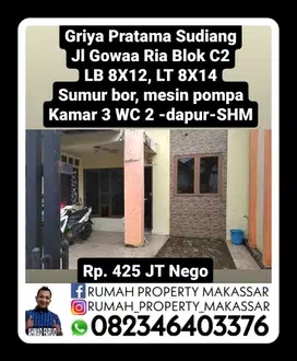 Griya Prtama Sudiang Jl Gowaa Ria  Blok C2 LB 8X12, LT 8X14 kmr 3 WC2