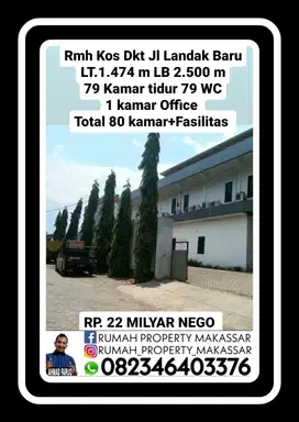 Rumah Kos Dkt Jl Landak Baru LT1.474 m LB 2.500 m  80 Kamar 80 WC