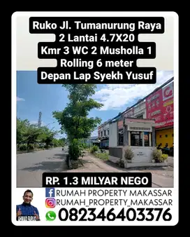 Ruko Jl. Tumanurung Raya 2 Lantai 4.7X20 Kamar Tidur 3 Kamar Mandi 2