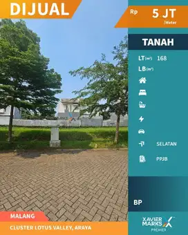 Dijual Tanah Kavling Di Cluster Lotus Valley, Araya Malang(OLX682)