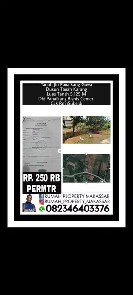 Trn Hrg tanah Jln Panaikang Gowa Dusun Tanah Karang Luas Tanah 5,125 M