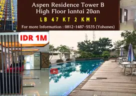 Apt Aspen Residence Tower B 2BR High Floor lantai 20an