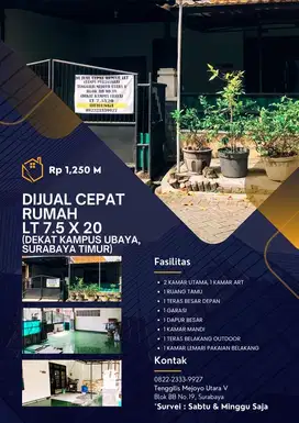 DIJUAL CEPAT RUMAH 1 LANTAI