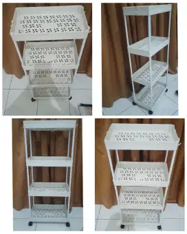 Rak Troli Serbaguna 4tingkat+roda Bahan Tebal wrna putih Uk.34x19x81cm