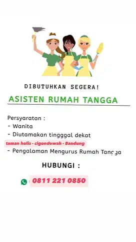 Dicari ART Jujur Daerah Bandung - Holis - Cigondewah.