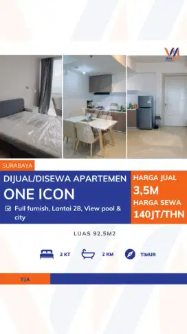 Dijual/Disewa Apartemen ONE ICON Surabaya 2BR FullFurnish – 3,5M/140JT