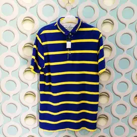 Kaos Polo Polo Shirt Vogue Homee Blue Yellow Salur Striped Biru Kuning