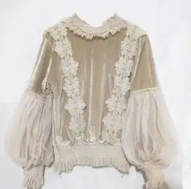 Blouse wanita velvet import cream