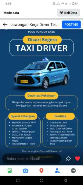 Dibutuhkan segera driver mobil baru Bluebird