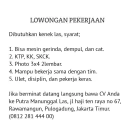 LOWONGAN HELPER LAS