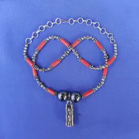 Kalung perak , batu natural marjan