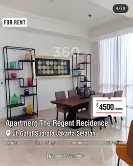 Disewa Apartemen The Regent Residence 3BR Elegant Uk251sqm at Jaksel