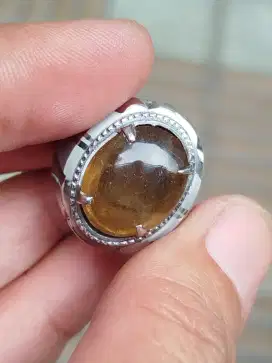 Cincin batu kecubung teh Kalimantan ring monel 17*15*5 mm