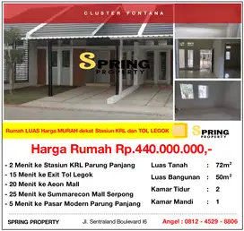 Rumah Cluster Murah The River Siap Huni Dekat Stasiun Parung Panjang