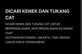 DICAR KENEK DAN TUKANG CAT WAJIB BERPENGALAMAN