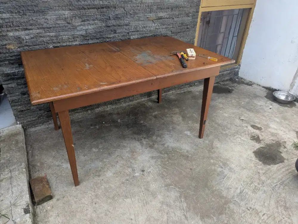 meja makan kayu jati solid bisa dipanjangkan