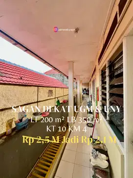 Kost dan rumah induk di Sagan dekat UGM, UNY dan Rs Panti Rapih