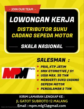 Lowongan Kerja Salesman Distributor Suku Cadang Sepeda Motor