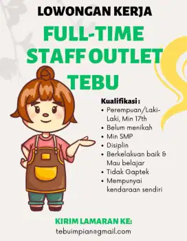 Lowongan Kerja Staff / Crew Outlet Minuman Es Tebu Full Time