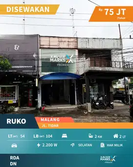 Disewakan Ruko Tengah Kota Strategis di Poros Jalan Tidar Malang