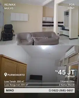 Disewakan Rumah Siap Huni Area Purwokerto