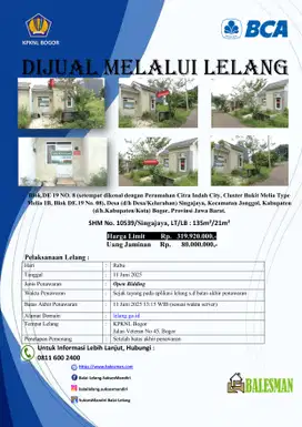 DIJUAL RUMAH MELALUI LELANG WILAYAH BOGOR