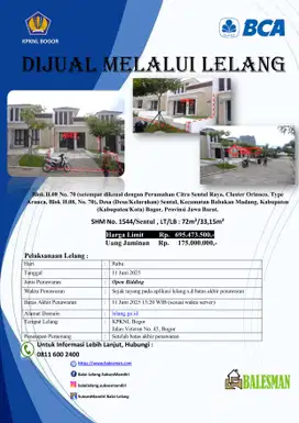 DIJUAL RUMAH MELALUI LELANG WILAYAH BOGOR