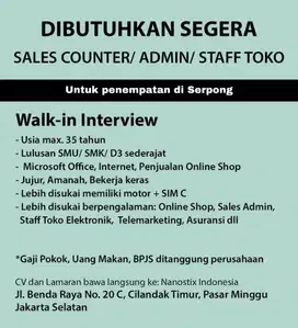 LOWONGAN KERJA STAFF TOKO
