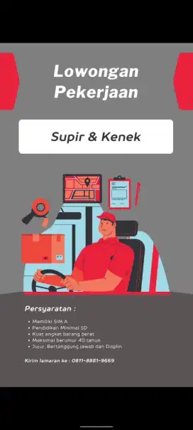 DI CARI DRIVER DAN KENEK