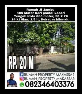 Rumah Jl Jambu  100 Meter Dari pantai Losari Tengah Kota 865 meter