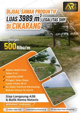 Sawah Murah Rp 500 ribu/m di Cikarang Bekasi