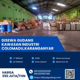Gudang Disewakan di Colomadu – 2 Menit dari Exit Tol, Luas 1800m²,