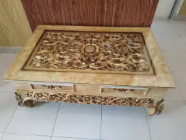 Meja kayu jati asli full ukiran 90cm x 120cm produk jepara