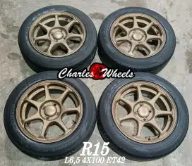 Jual velg mobil + ban hsr r15 4x100 brio agya ayla sigra dll