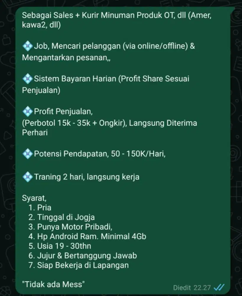 Lowongan Kerja Kurir + Sales, Loker Jogja