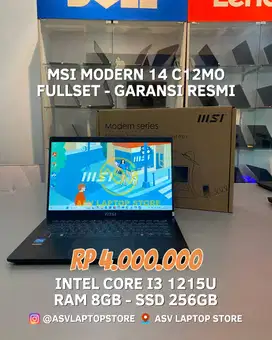 MSI MODERN 14 C12MO I3 GEN 12 RAM 8GB SSD 256GB GARANSI RESMI ULTRABOK